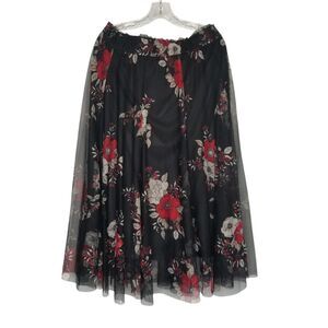 Cato Black Red Floral Layered Sheer Maxi Skirt Whimsigoth Romantic Fairy Med